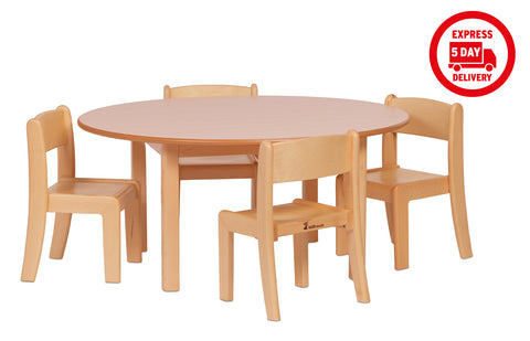 Medium Circular Table + 4 Beech Stacking Chairs